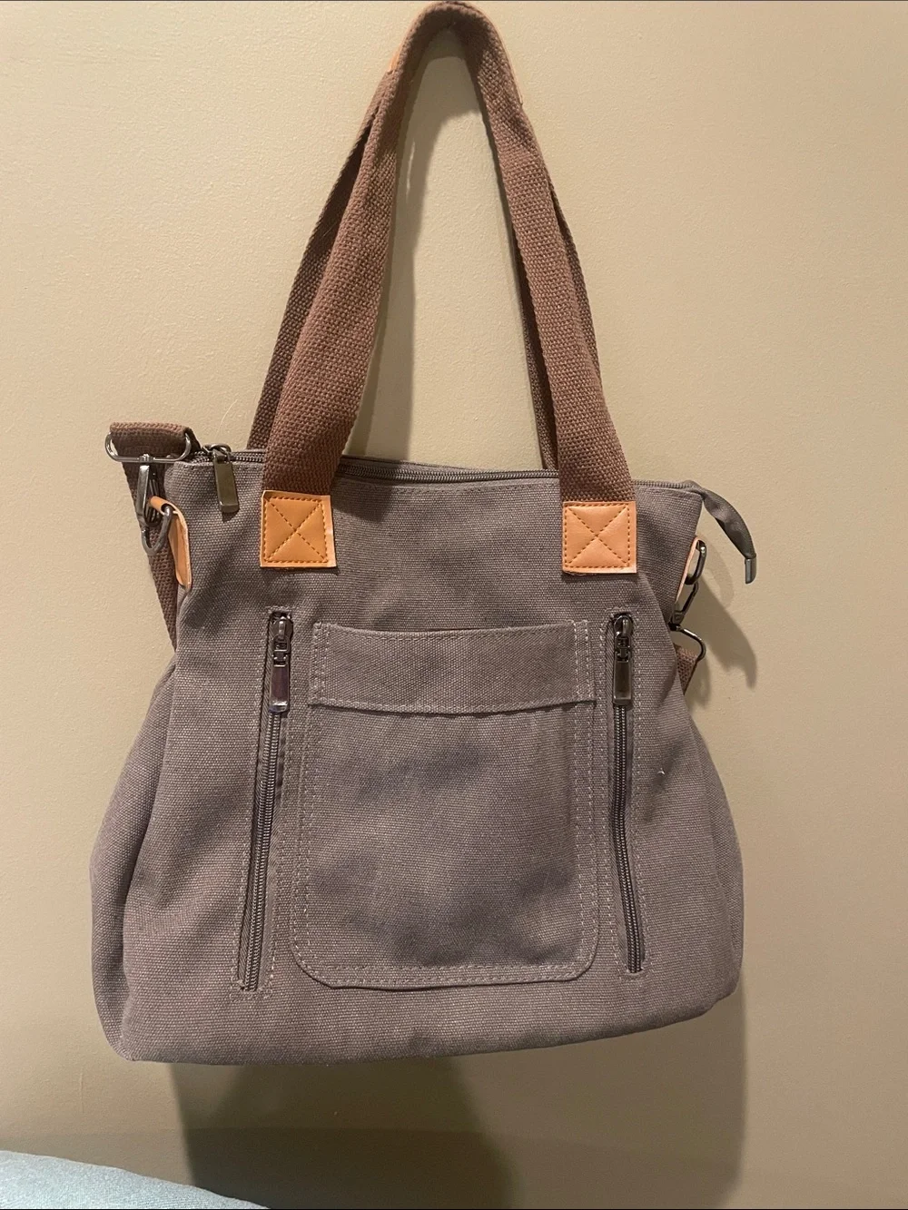 Canvas Tote Bag in brown  with Chestnut Trim like new